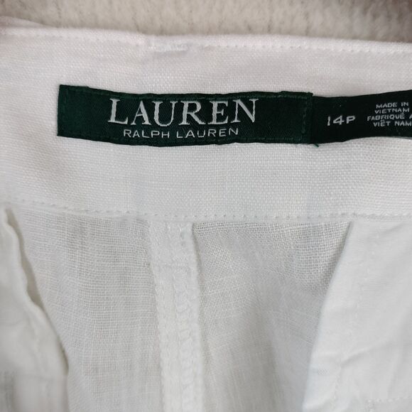Lauren Ralph Lauren Linen Pants Women Size 14P White Cargo Belted Boho Beach NWT - Picture 15 of 16